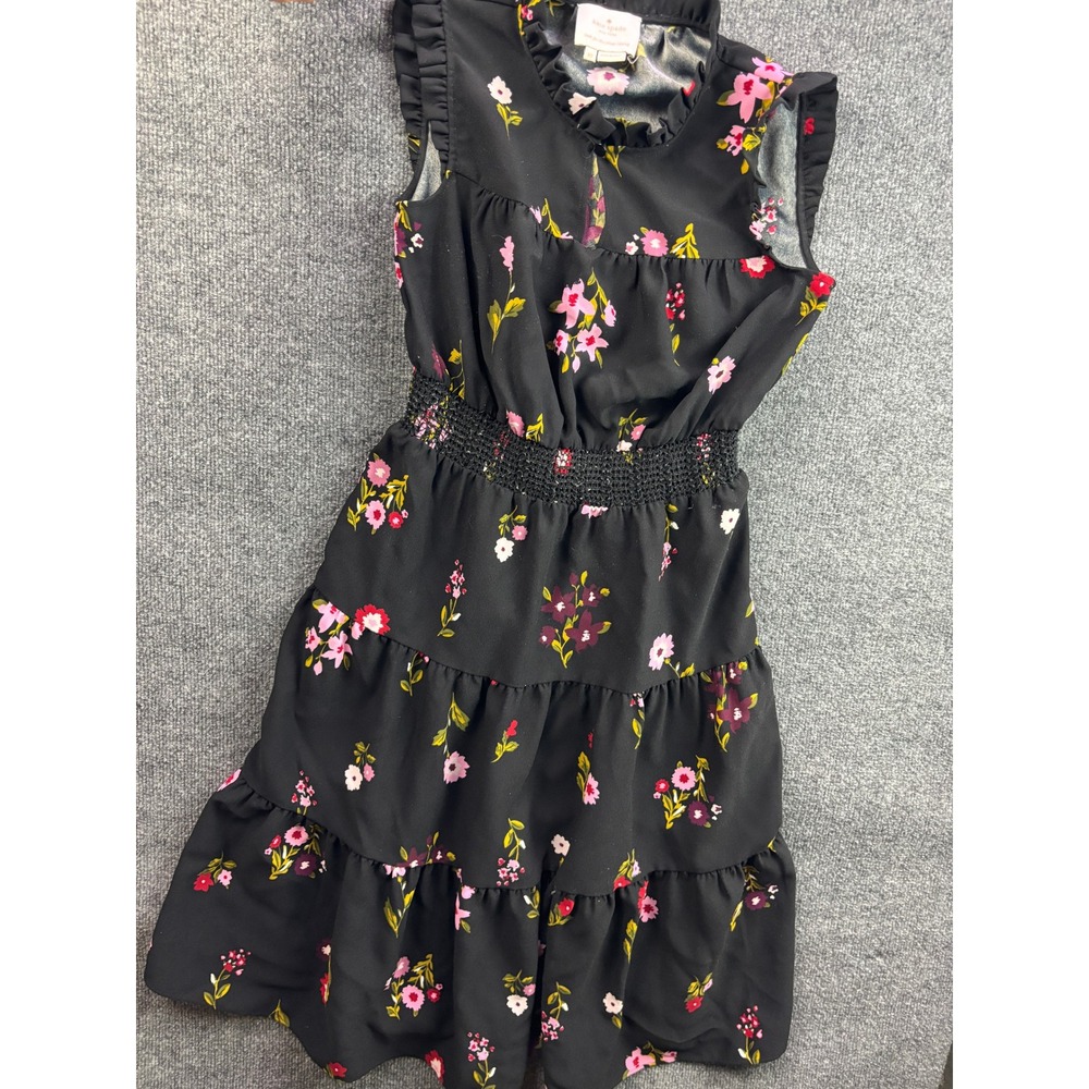 Kate Spade In Bloom Dress Women XS Floral Smocked Waist Tiered Ruffle Sleeveless